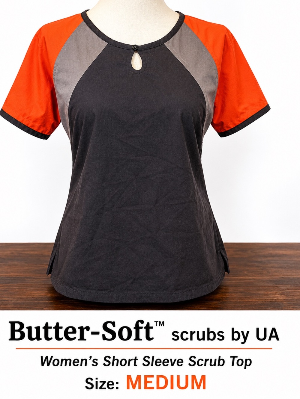 Butter-Soft by UA Scrub Top Medium Orange Brown Gray Colorblock